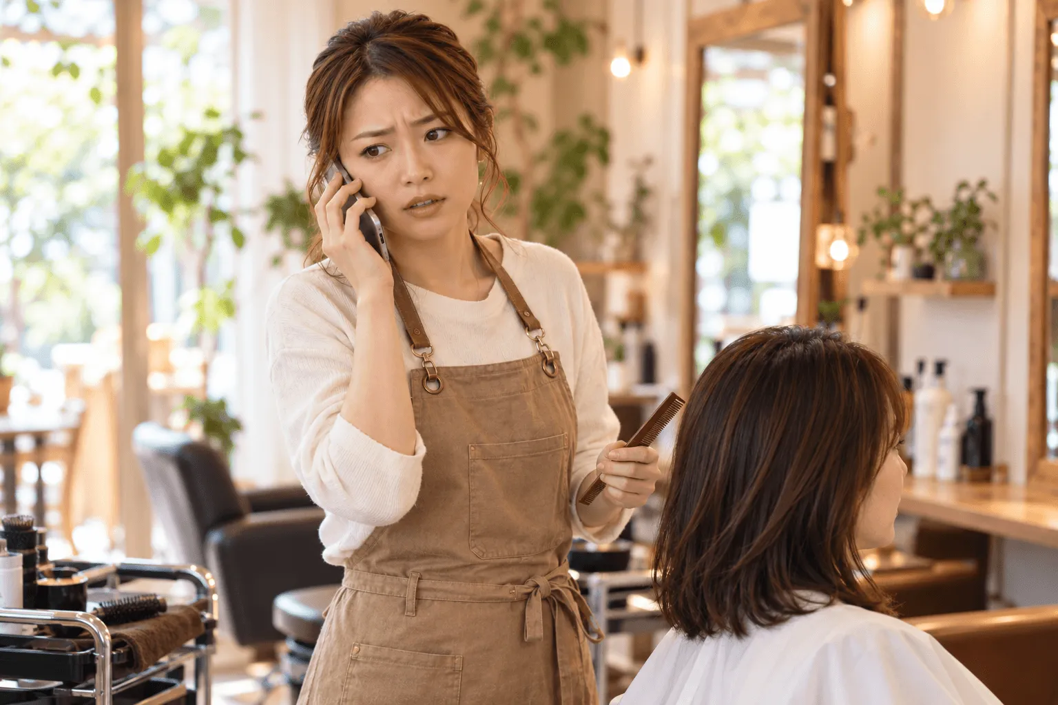 施術中にかかってくる予約の電話